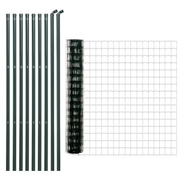 Outsunny Sârmă sudată pentru gard, plasă 7,3L x 6,3l cm, înălțime 2 m, lungime 10 m, stâlpi și picioare de forță, verde | Aosom Romania