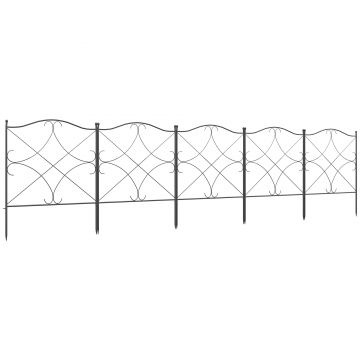 Outsunny Set Gard de Grădină cu 5 Panouri și Stâlpi, Gard Decorativ din Metal, 305x62 cm, Negru | Aosom Romania