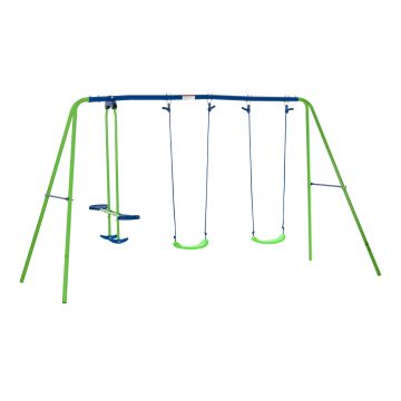 Outsunny Set Leagăn de Grădină cu Leagăn Dublu și 2 Leagăne Simple, 280x140x178 cm, Verde | Aosom Romania