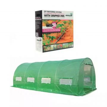 Pachet solar gradina, sera legume 8 x 4 x 2.5 m 140g/mp UV4, Micul Fermier + Kit sistem de irigare prin picurare, maxim 50 mp