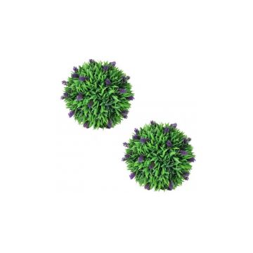 Set de 2 sfere de iarba artificiala si lavanda 30 cm