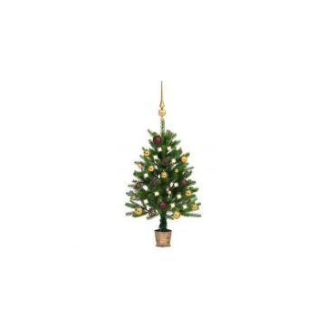 Set pom de Craciun artificial LED-uri&globuri, verde, 90 cm