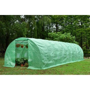 Solar/Sera, 10 x 3 x 2m, schelet metalic, 140g/mp UV4 + cadou sistem de irigare,ata de palisare si set rasadire plante