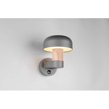 Aplica de perete pentru exterior cu senzor Fraser, TRIO, 19x25x24.5 cm, 10W, 1x E27, aluminiu, gri/natur