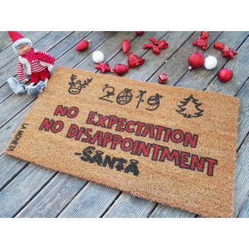 Covoras de intrare, No Expectations, 70x40 cm, Fibra de cocos, Maro / Negru