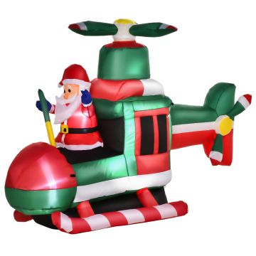 HOMCOM Mos Craciun gonflabil pe elicopter 4 lumini cu LED-uri, decoratiune gonflabila pentru exterior, decoratiune de craciun | Aosom Romania