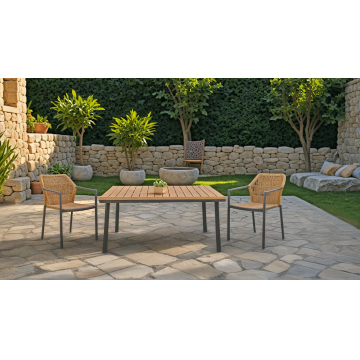 Masa de gradina Griffith aluminiu si placaj negru si  Natural 160x80x74 cm