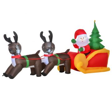 Mos Craciun Gonflabil cu Sanie , Reni si Brad de Craciun cu Lumini Led 210cm 210x80x120cm HOMCOM | Aosom RO