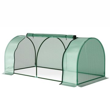 Sera Tunel Outsunny din Otel si cu Capac din PVC, 200x100x80 cm, Transparent si Verde | Aosom Romania