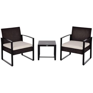 Set de mobilier de balcon Outsunny din Poliratan pentru 2 persoane, set de balcon cu perne Maro+Crem | Aosom Romania Set de mobilier de balcon Outsunny din Poliratan pentru 2 persoane, set de balcon cu perne Maro+Crem | Aosom Romania