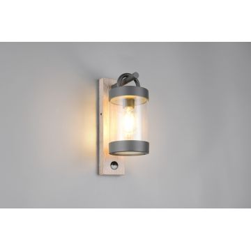 Aplica de perete pentru exterior cu senzor Sambesi, TRIO, 12.5x33 cm, 28W, 1x E27, aluminiu, antracit/natur