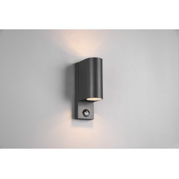 Aplica de perete rotunda pentru exterior cu senzor Roya, TRIO, 7x11.6x22 cm, 35W, 2x GU10, aluminiu, antracit