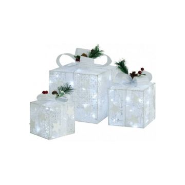 Cutii cadou de Craciun decor 3 buc. argintiu exterior/interior