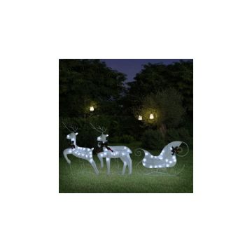 Decor de Craciun cu reni si sanie, 60 LED-uri, alb, exterior