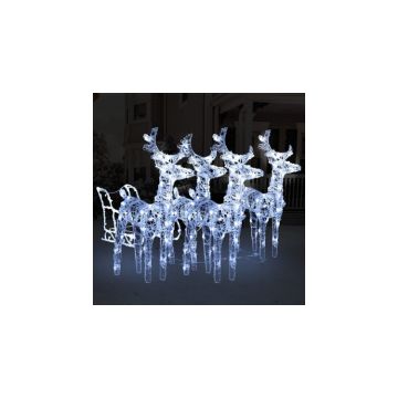 Decorațiune de Crăciun cu reni și sanie, 240 LED-uri, acril