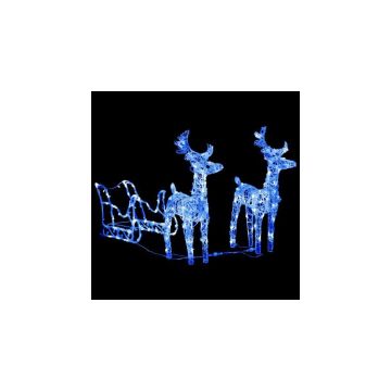 Decoratiune de Craciun reni si sanie 160 LED-uri 130 cm acril