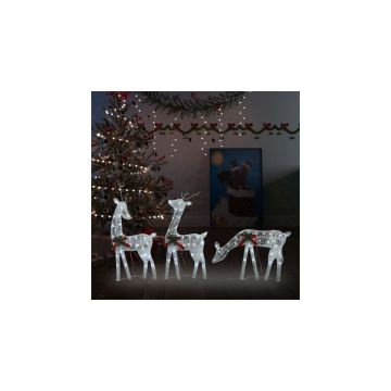 Familie reni de Craciun, argintiu/alb rece, 270x7x90 cm, plasa