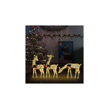 Familie reni de Craciun, auriu/alb cald, 270x7x90 cm, plasa