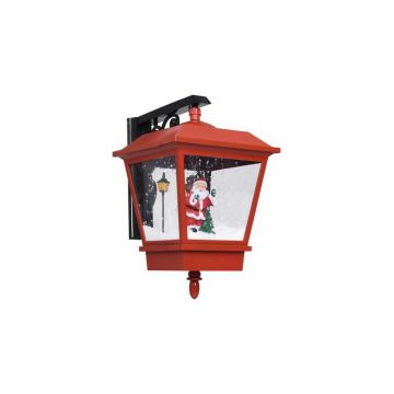 Felinar de perete cu leduri si Mos Craciun, rosu, 40x27x45 cm