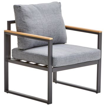 Fotoliu Pentru Grădină in metal, plastic, textil gri, culoare natur, gri închis