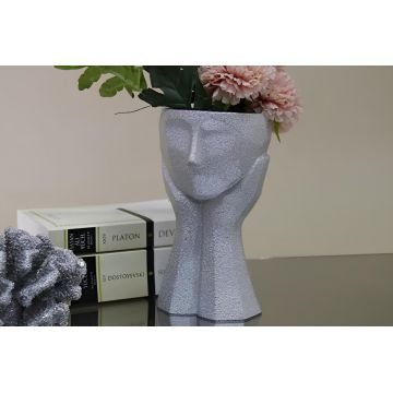 Ghiveci, CY0457, 11x20x11 cm, Poliester, Argintiu