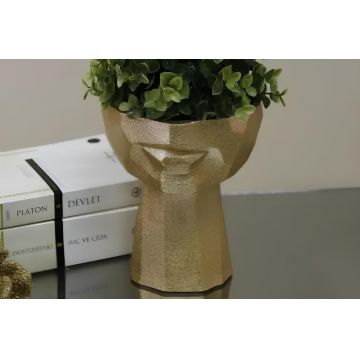 Ghiveci, CY0461, 15x18x15 cm, Poliester, Auriu