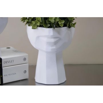 Ghiveci, CY0463, 15x18x15 cm, Poliester, Alb