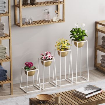 Ghiveci, GED-018-C, Metal, Alb/Auriu