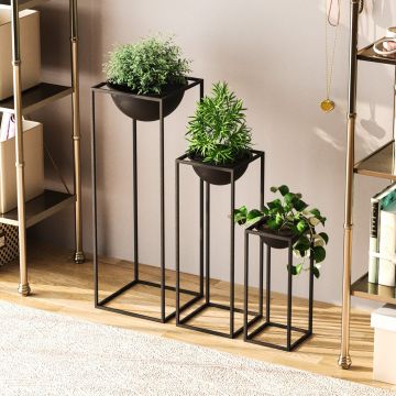 Ghiveci, GED-019, 28x80x28 cm, Metal, Negru