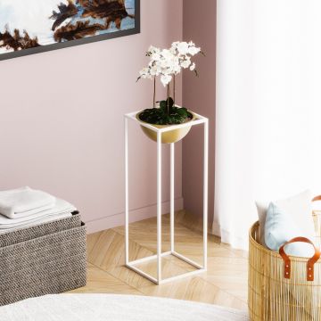 Ghiveci, GED-021-C, 22x60x22 cm, Metal, Alb/Auriu