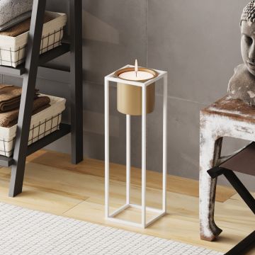 Ghiveci, GED-023-C, 15x50x15 cm, Metal, Alb/Auriu