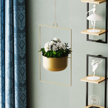 Ghiveci, Parapet, 25x40x17 cm, Metal, Auriu