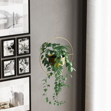 Ghiveci, Payanda, 40x40x17 cm, Metal, Auriu