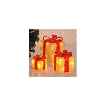 Hi cutie cadou de craciun iluminata cu led, cu fundita rosie, 3 buc.