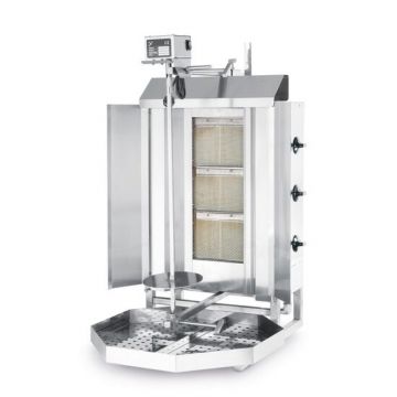 Kebab Grill Profi Line pe gaz , cu 3 arzatoare, 9.75 KW, Inox, maxim 40 kg carne