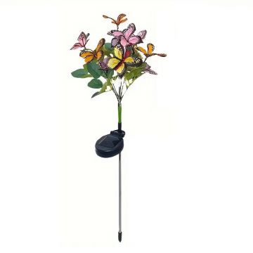 Lampa Solara cu Fluturi Multicolori pentru Gradina sau Terasa, IP65, cu Senzor de Lumina, 65cm Inaltime