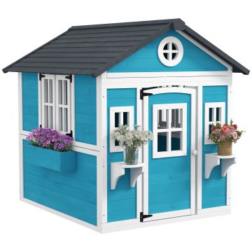 Outsunny Căsuță pentru copii exterioară casă de joacă exterioară pentru copii cu ușă ferestre și jardiniere 114 x 126,4 x 135 cm albastru | Aosom Romania
