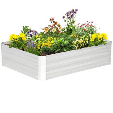 Outsunny Pat de grădină înălțat pătrat din oțel galvanizat cu protecție împotriva buruienilor 120 x 90 x 30 cm argintiu | Aosom Romania