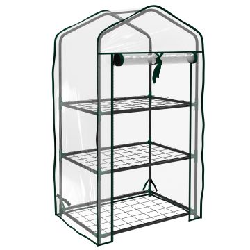 Outsunny Sera de Balcon cu 3 Niveluri și Ușă Rulantă, Sera pentru Grădină cu Structură din Oțel și Acoperiș din Plastic, pentru Plante, Flori, Fructe, 59x39x127 cm, Transparentă | Aosom Romania