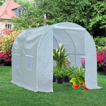 Outsunny Serra da Giardino a Tunnel Per Piante in PE con Tubi in Ferro, Bianco, 250x200x200cm