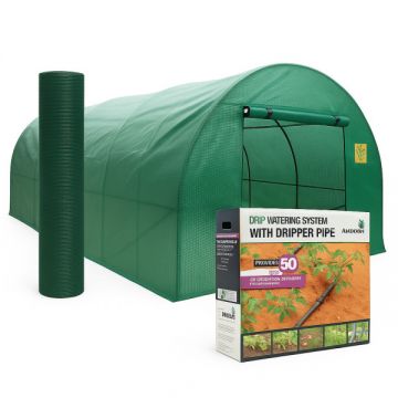 Pachet solar gradina, sera legume 6 x 3 x 2m, otel galvanizat + Plasa de umbrire 80%, 80g/mp, 2x20m, material HDPE, protectie UV + Kit sistem de irigare prin picurare, maximum 50 mp