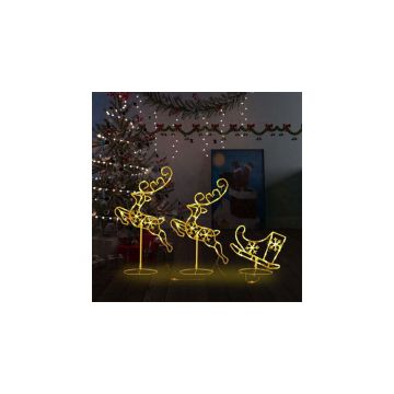 Ren si sanie de Craciun, alb cald, 260x21x87 cm, acrilic
