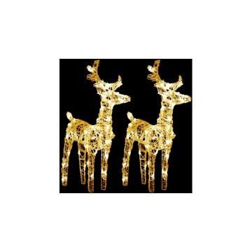 Reni de Craciun, 2 buc., alb cald, 80 LED-uri, acril