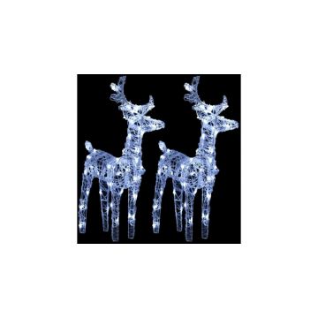 Reni de Craciun, 2 buc., alb rece, 80 LED-uri, acril