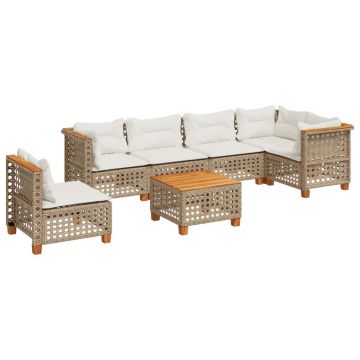 Set canapele de gradina, 7 piese, cu perne, bej, poliratan