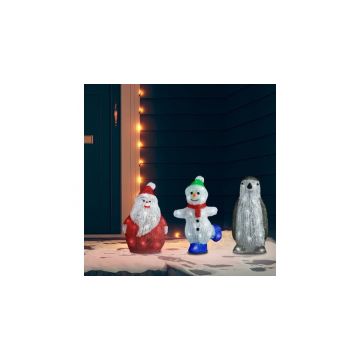 Set figurine de Craciun cu LED, 3 piese, acril, int. & ext.