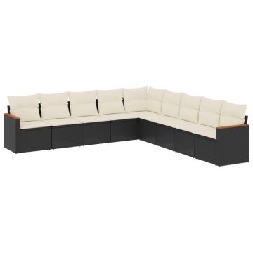 Set mobilier de gradina cu perne, 9 piese, negru, poliratan