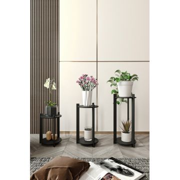 Suport din lemn pentru plante, Hanah Home, Flower Desk Round, MDF , Negru