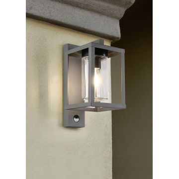 Aplica de perete pentru exterior cu senzor Lunga, TRIO, 16x33.5 cm, 40W, 1x E27, metal, antracit