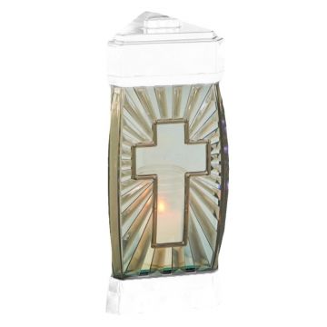 Felinar din Sticla Glamour cu Cruce Alb 72 Ore